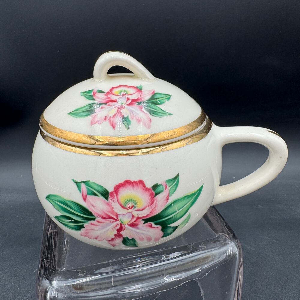 Vintage Sugar Bowl in Modern Orchid by Paden City Pottery 22K Gold Rim